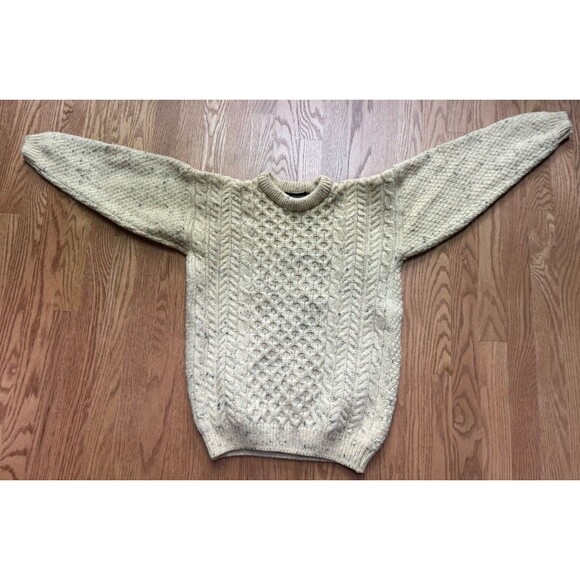 Mackinnon Scotland Fisherman Sweater Women’s Large Cable Knit Wool Ivory Fleck - Picture 1 of 9